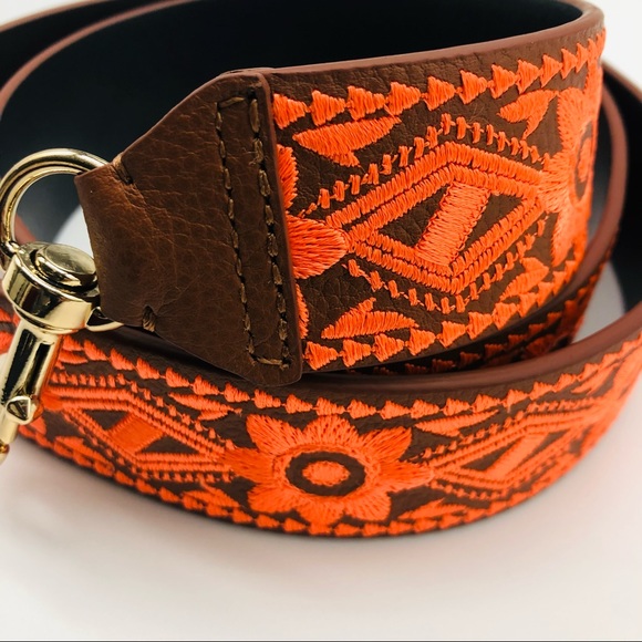 Rebecca Minkoff Neon Orange Floral Stitched Guitar or Bag Strap - Picture 4 of 4